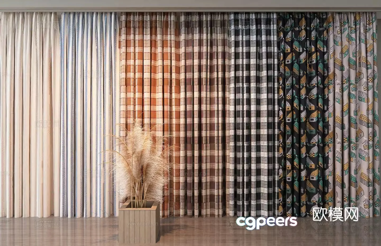 Curtains Cloth Grid Curtains 3D Model