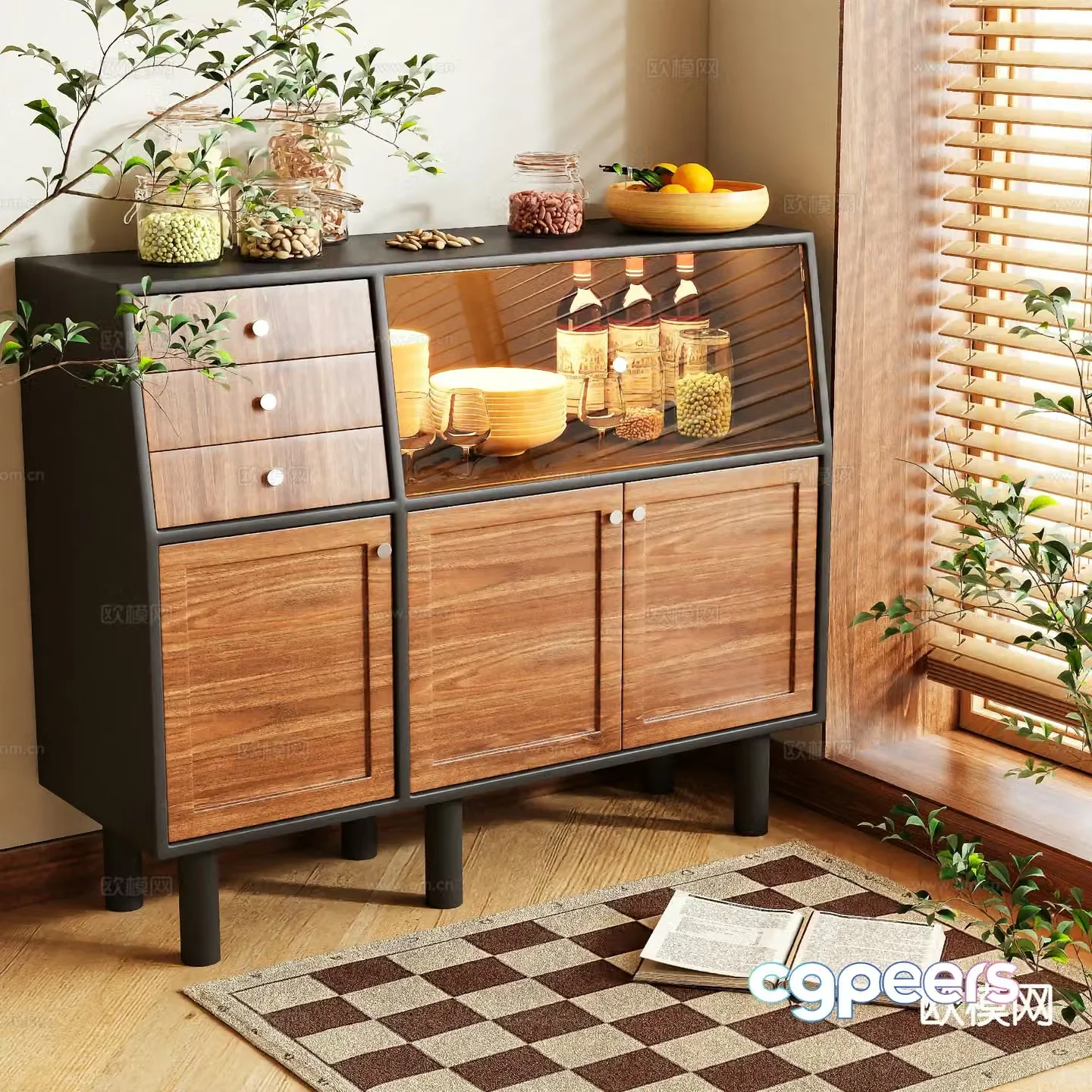 3D model of log style sideboard