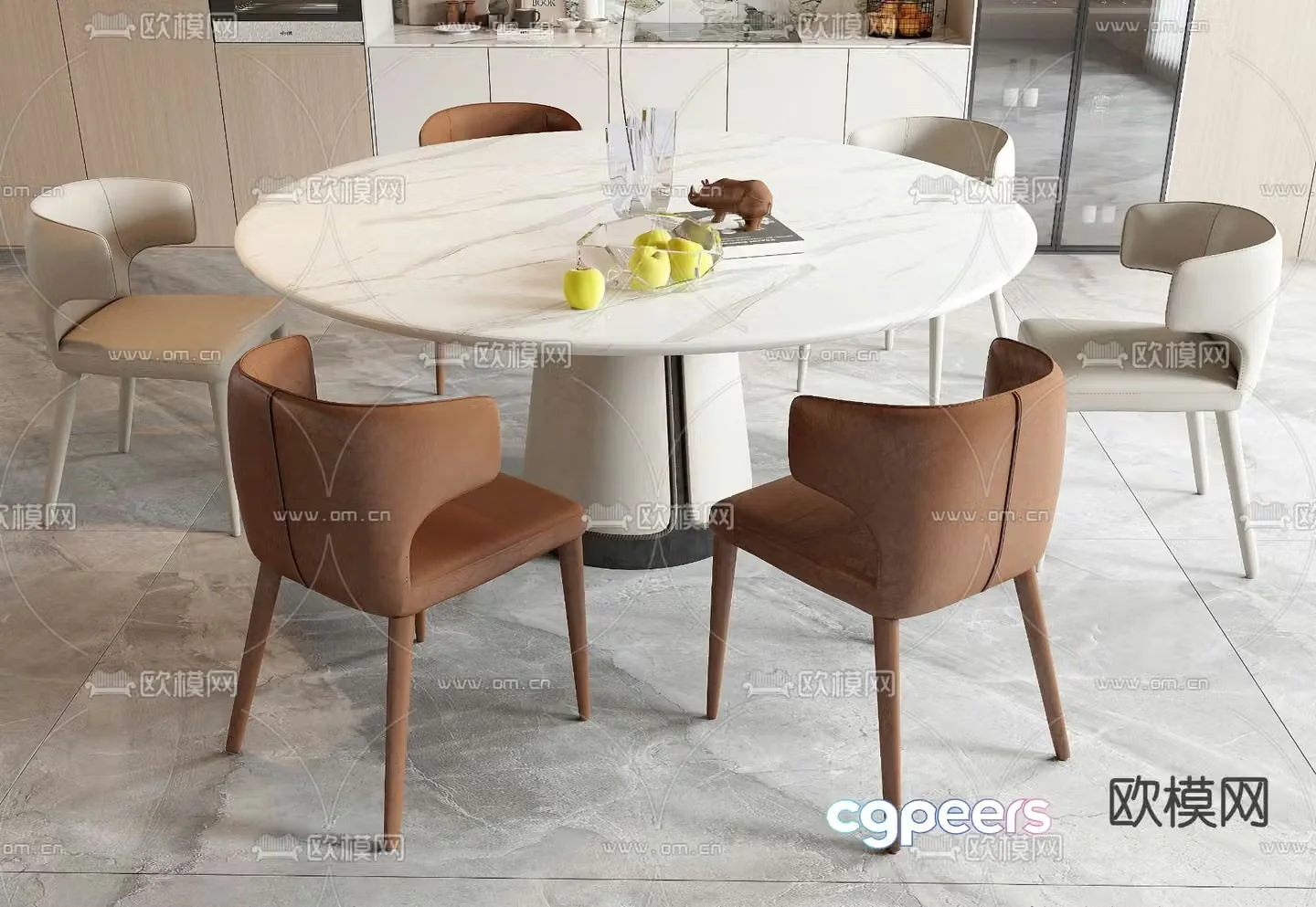 Dining table and chairs round dining table 3d model