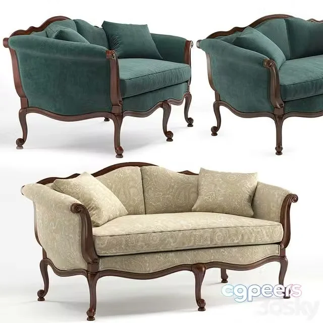 3ds Max Free – Evette Settee sofa by Ethan Allen