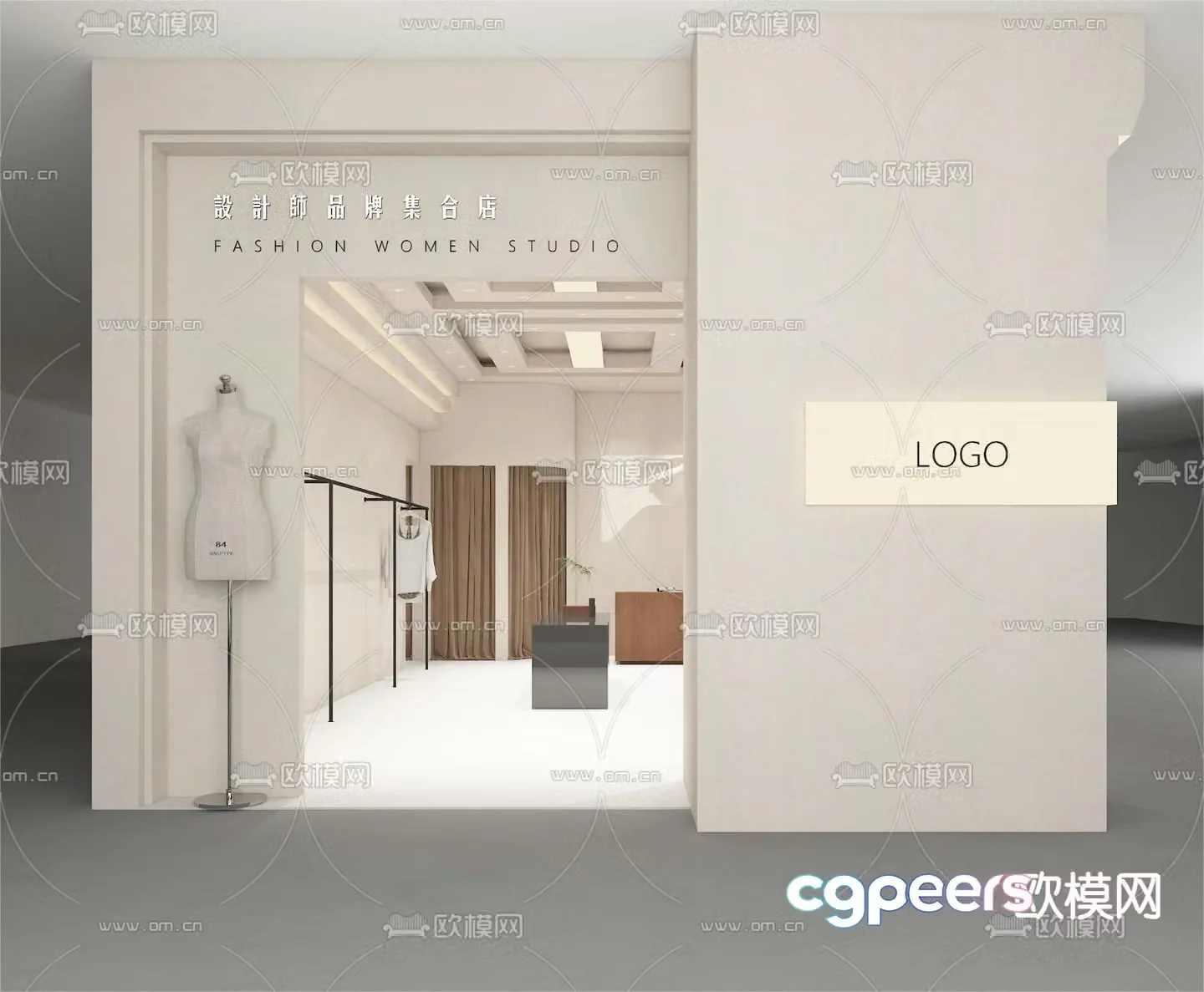 Modern clothing store door front facade 3D model