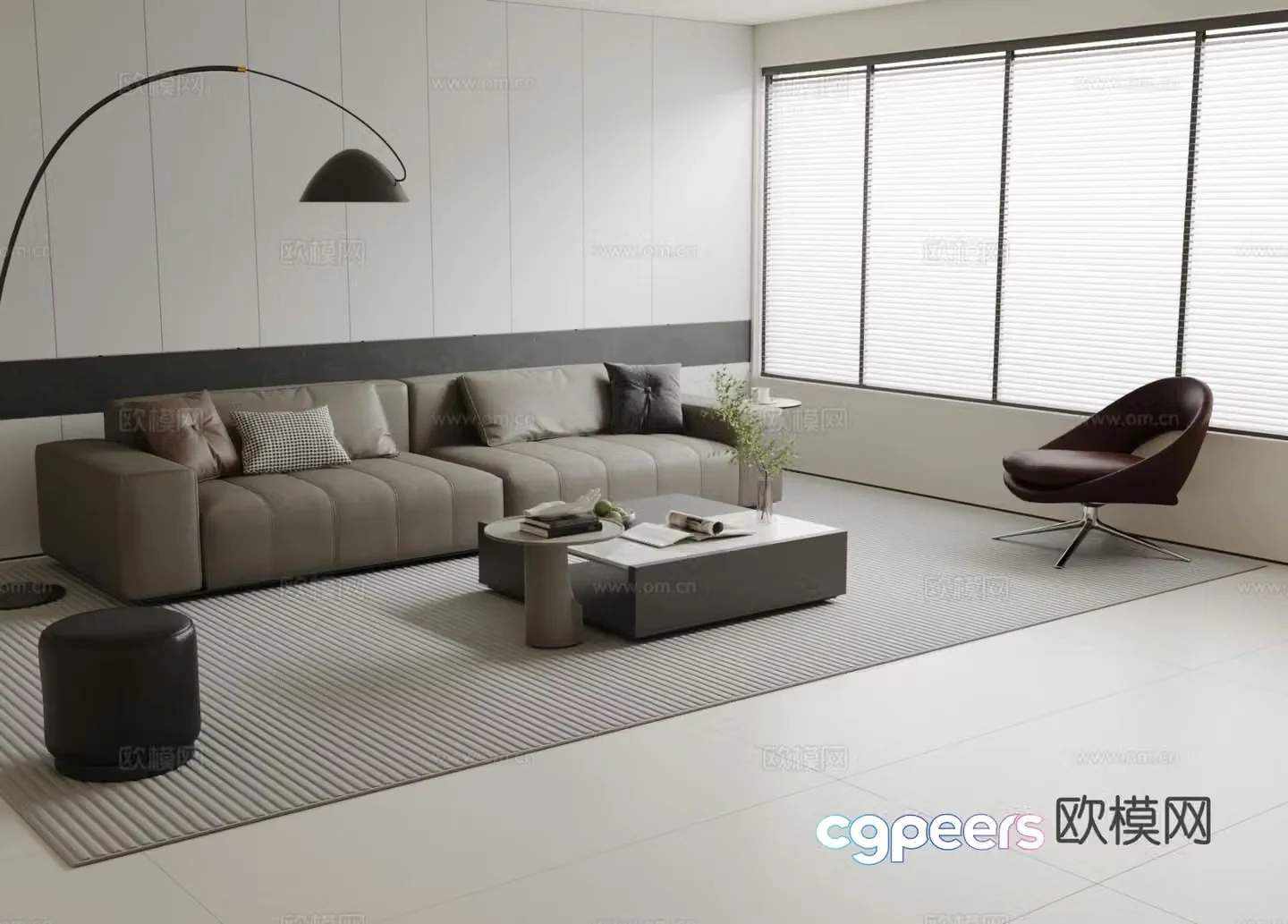 Italian double sofa modular sofa 3d model