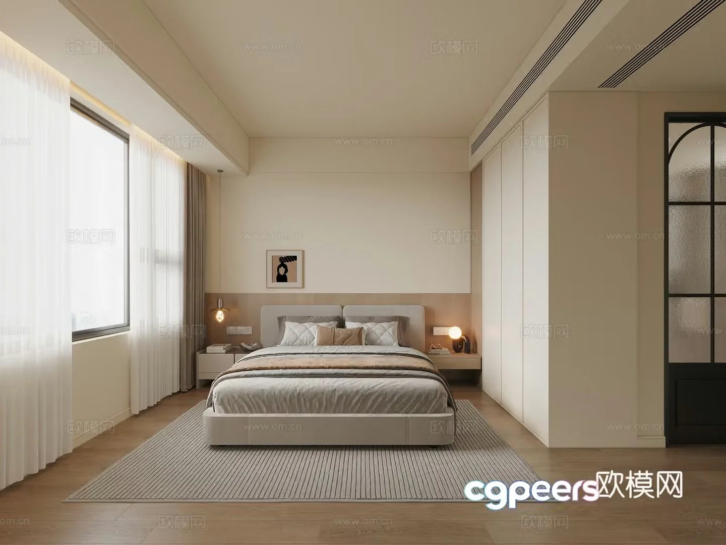Modern log style bedroom 3d model