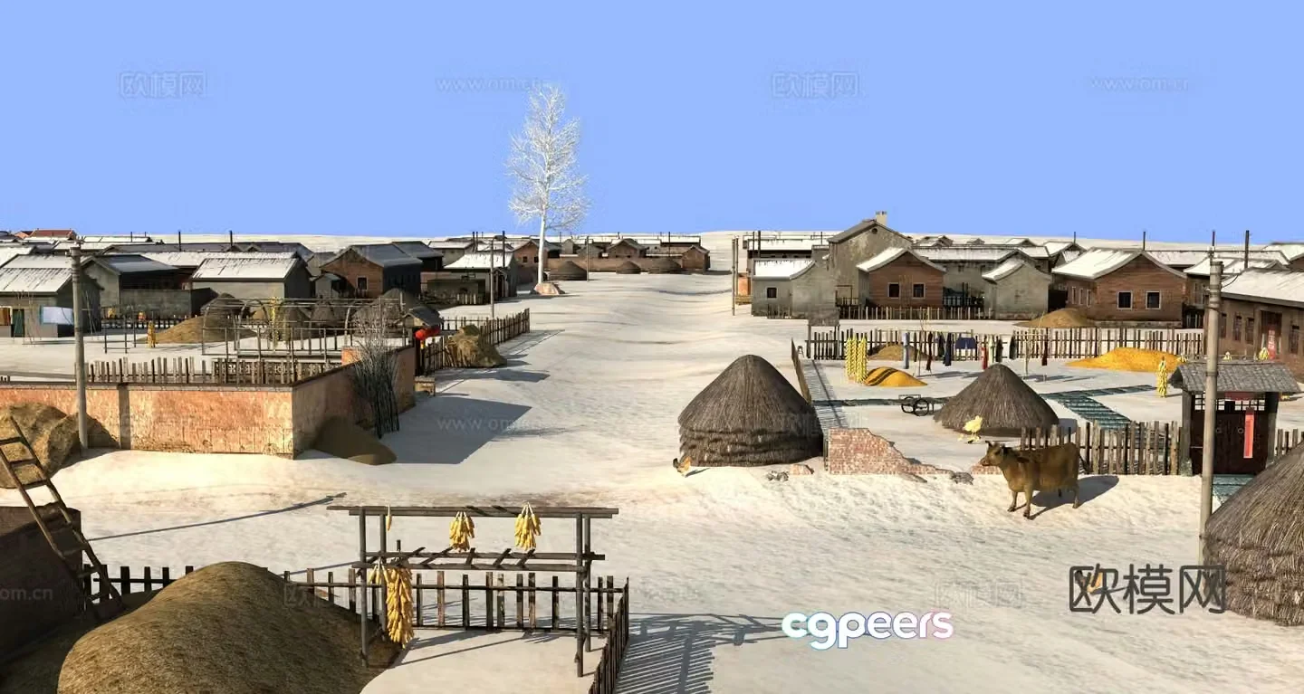 Rural scene ancient building courtyard 3D model