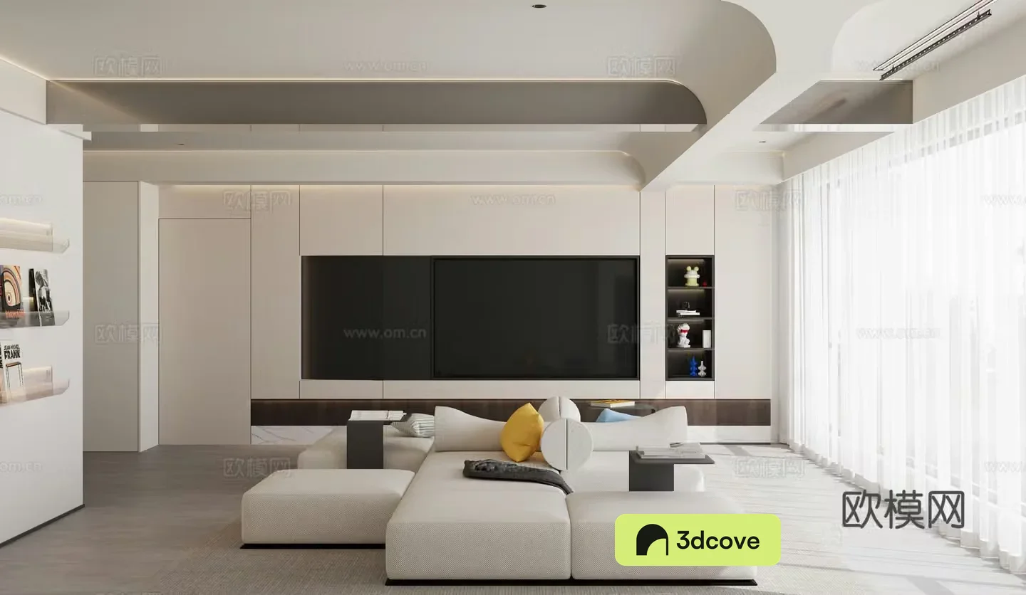 Modern living and dining room TV background wall TV cabinet simple creamy living room modern living and dining room