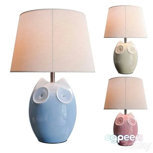 3ds Max Free – Lighting and Interiors – Hector Owl Table Lamp (blue, cream, pink)