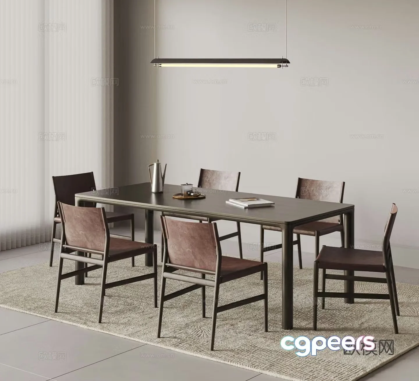 Italian dining table and chair combination large plate table leather chair wooden chair chandeliers carpet 3D model