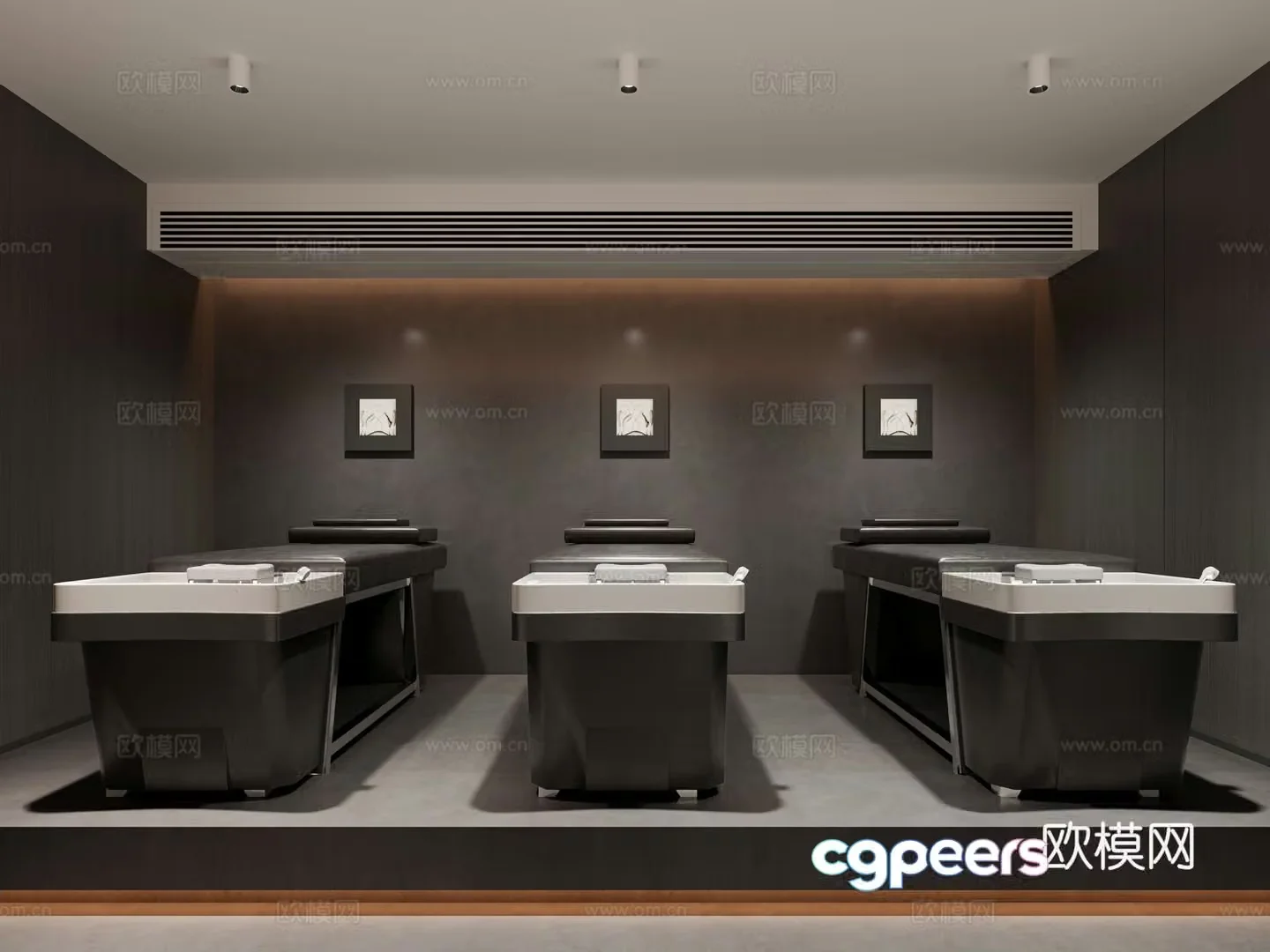 Modern barber shop hair washing area 3d model