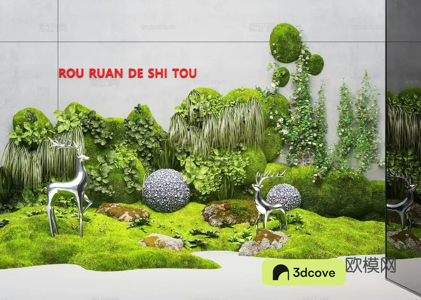 Modern interior landscape landscaping moss landscape moss landscaping plant wall metal sculpture