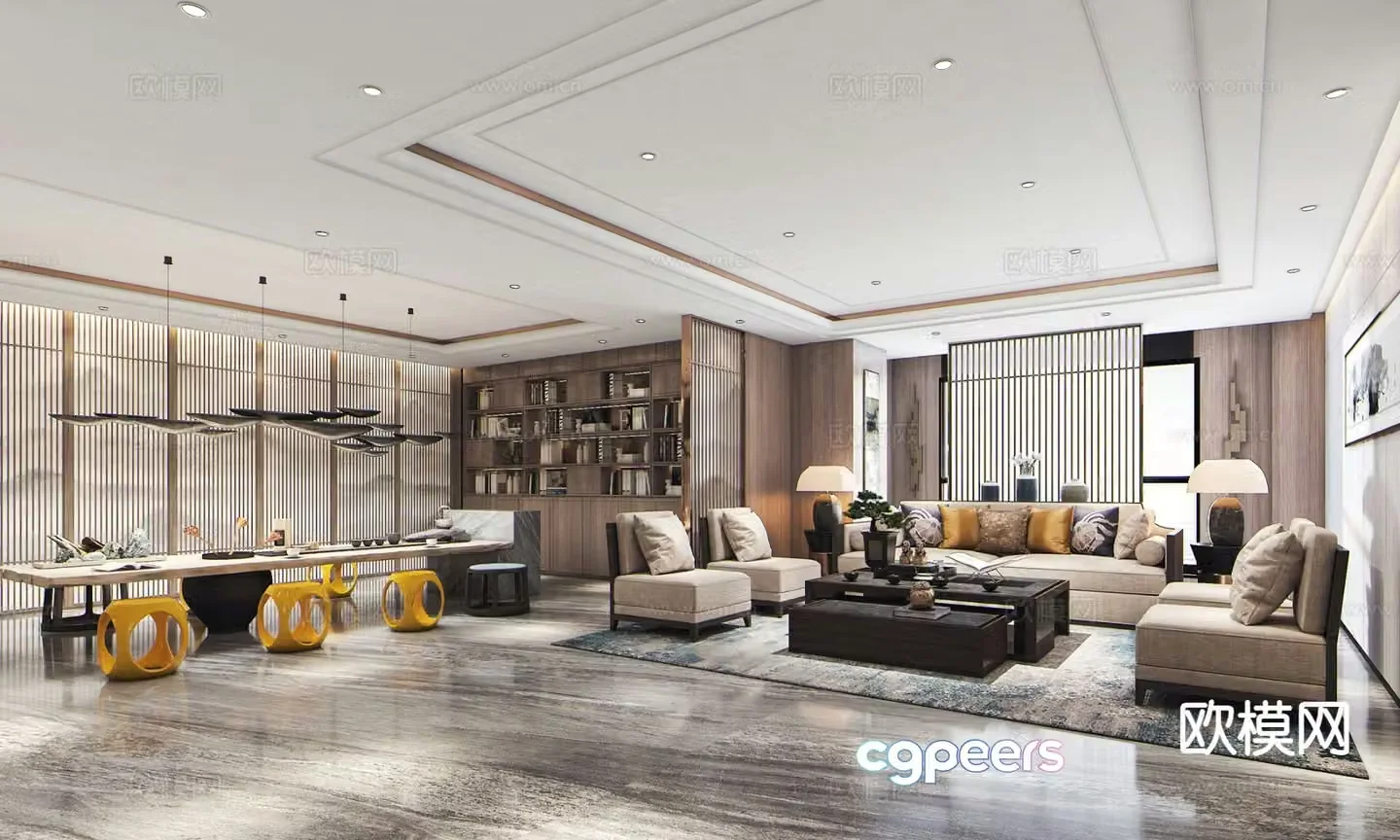 New Chinese style living room tea room 3d model