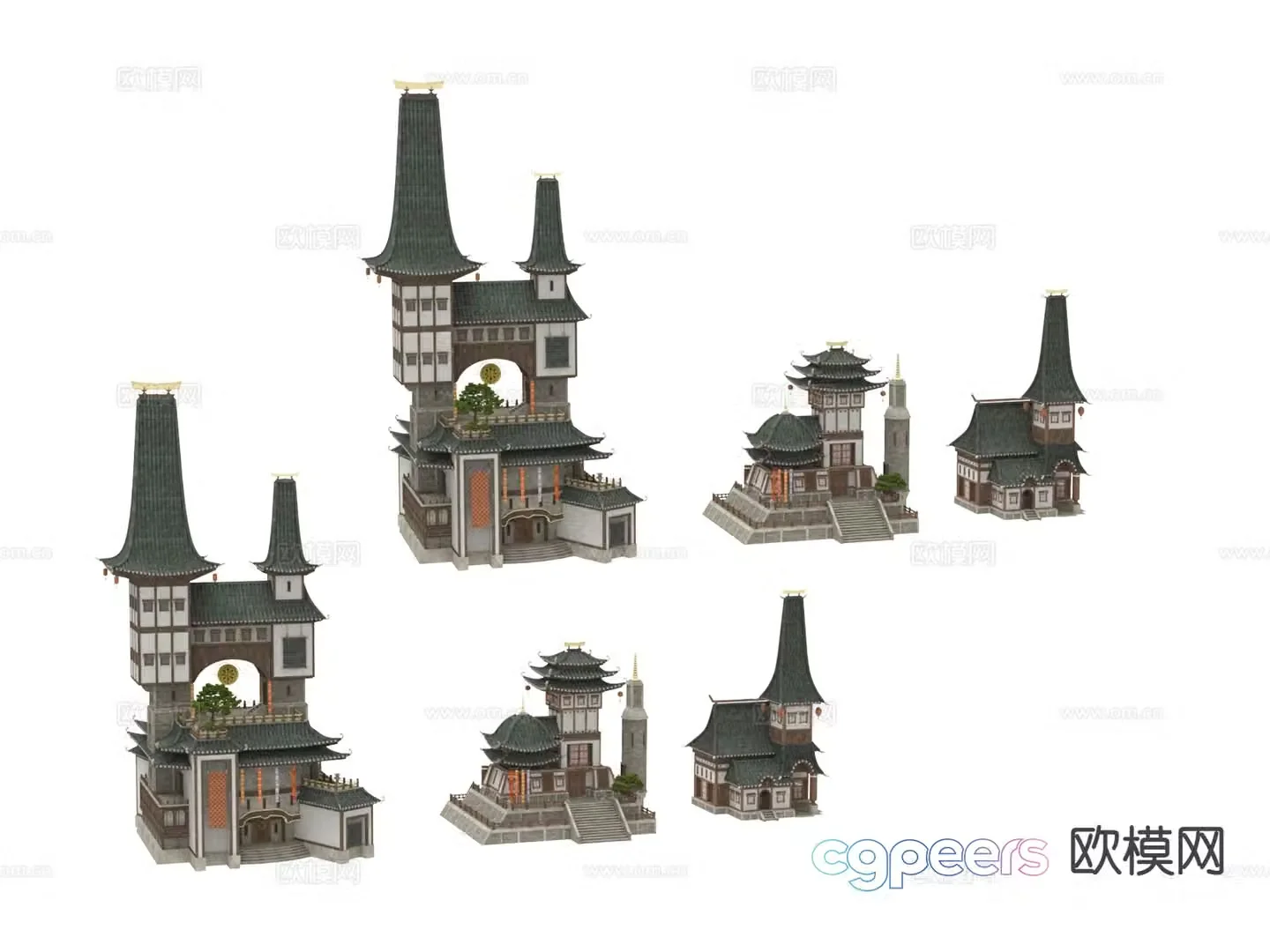 Chinese ancient temple building components 3D model