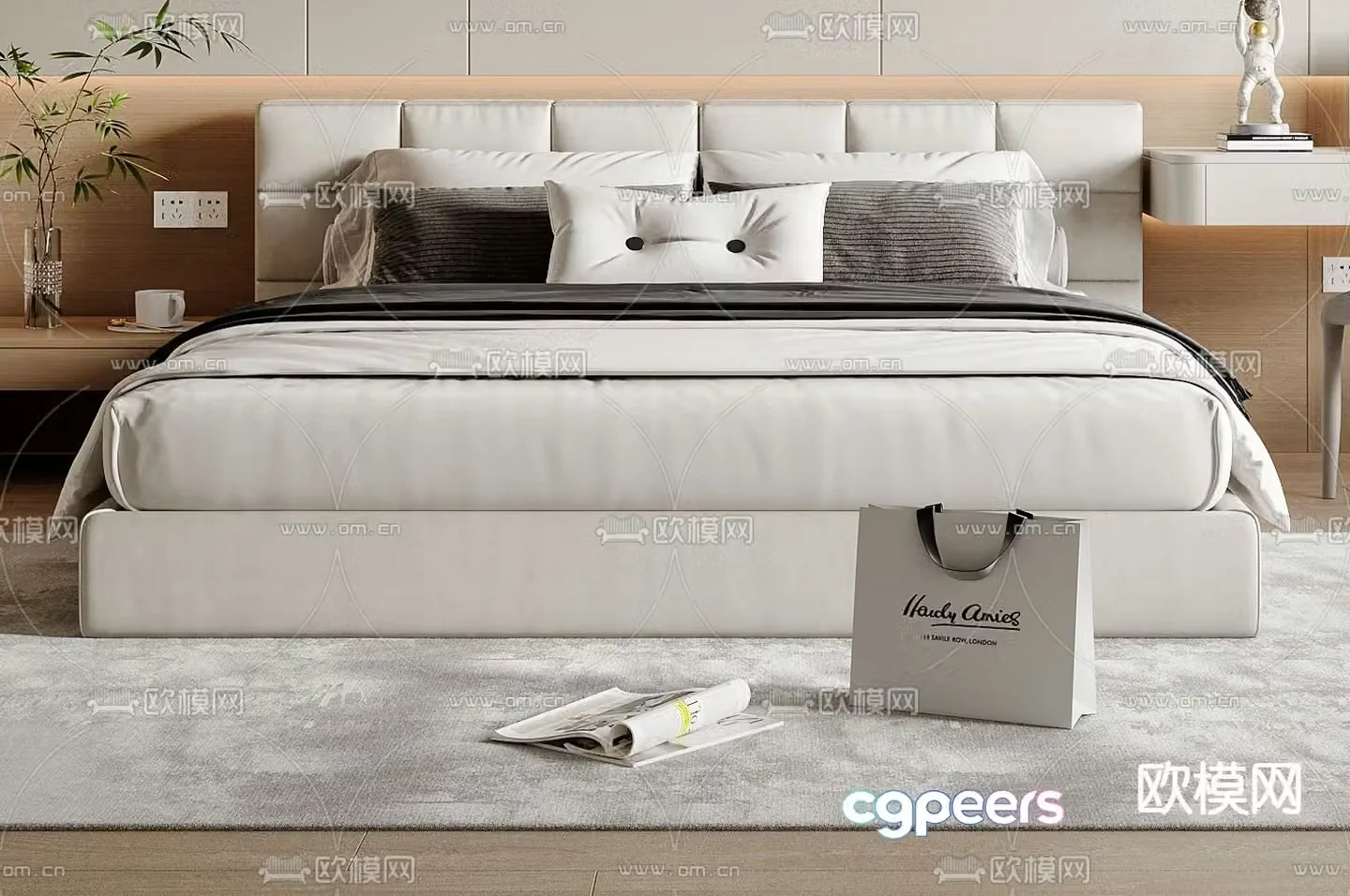 Modern double bed 3d model