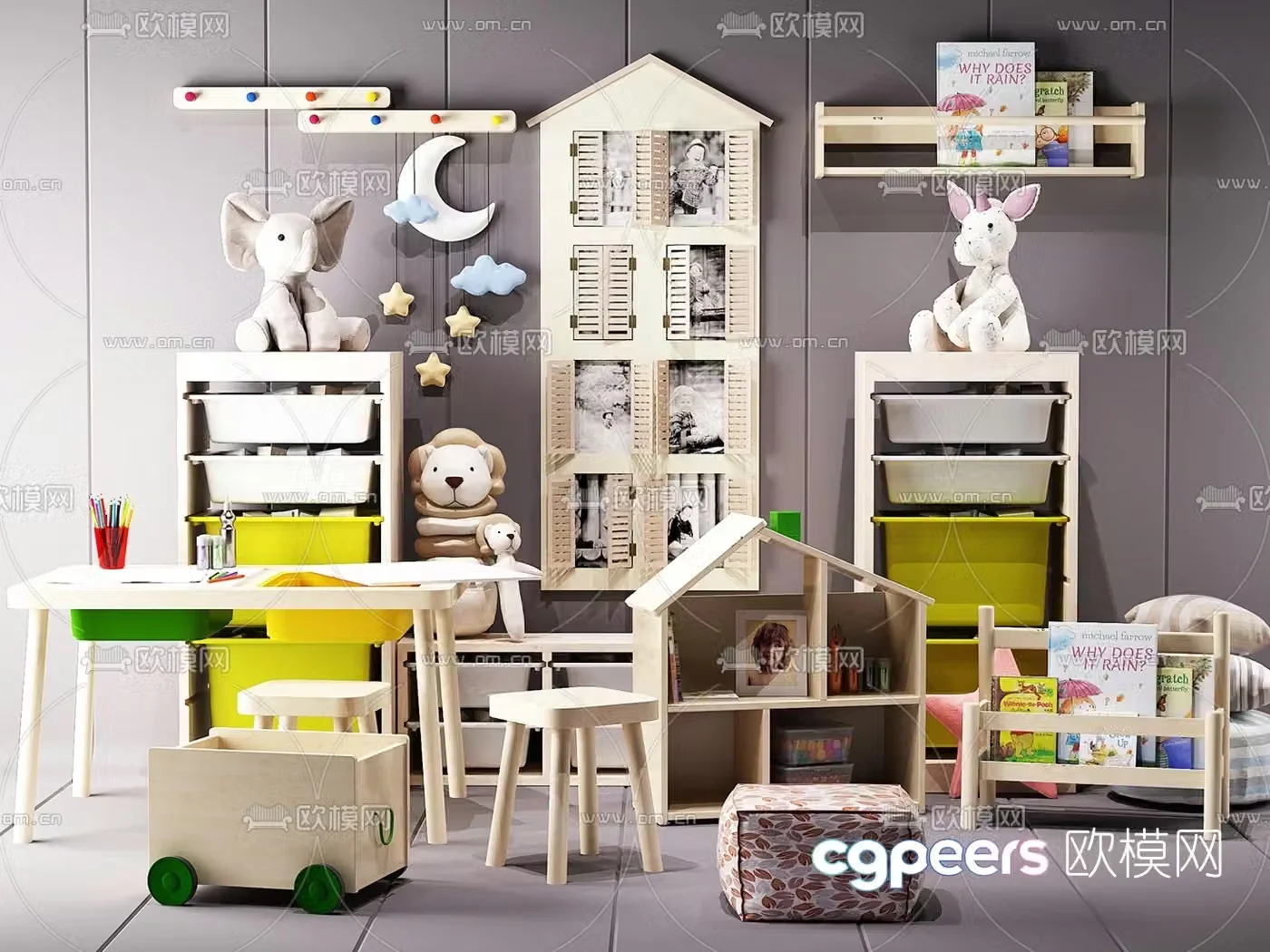 Nordic children’s cabinet children’s table and chairs 3d model