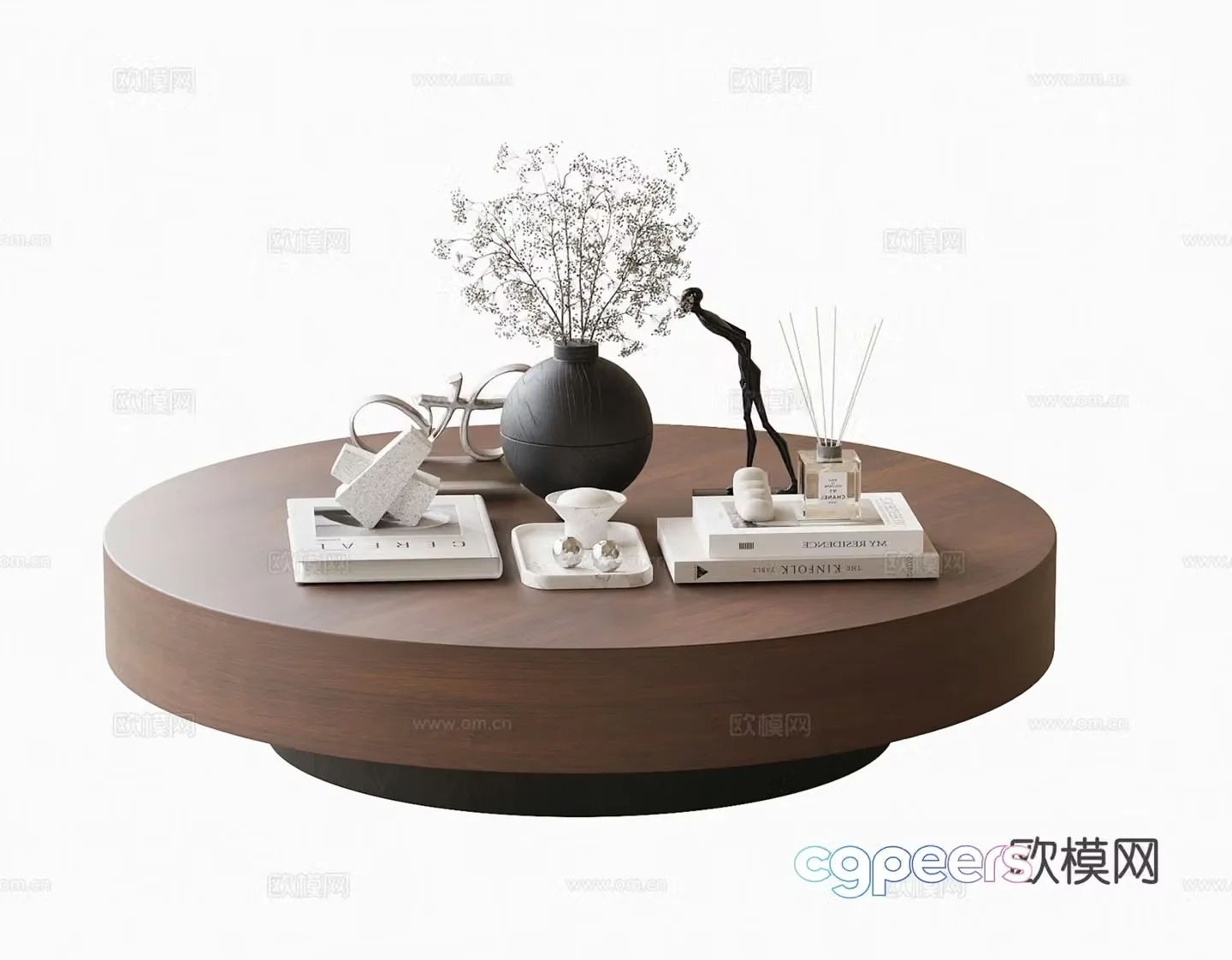 Round coffee table solid wood coffee table 3d model