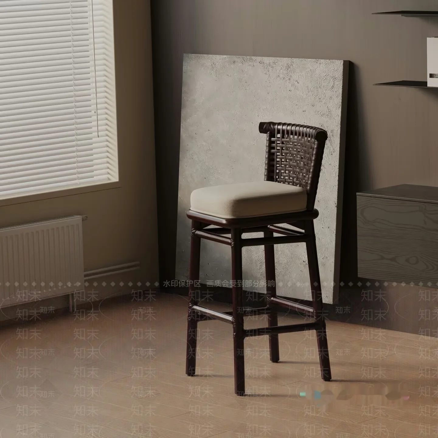 A Brown Wooden Chair With A Beige Seat Cushion 3D Model – 1635 – VRAY Render