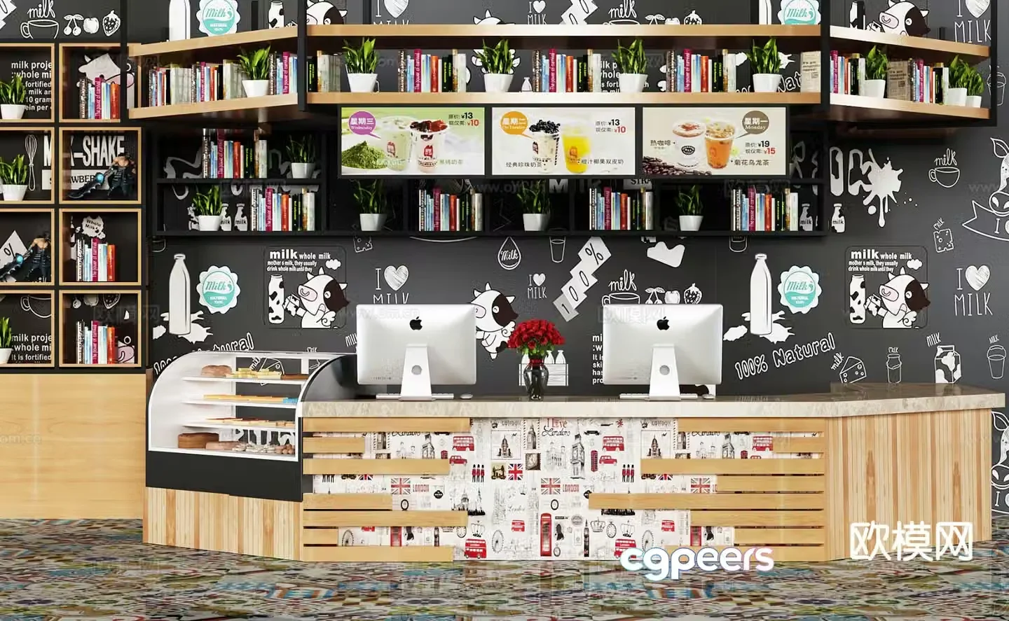 Milk tea shop operation table workbench 3d model