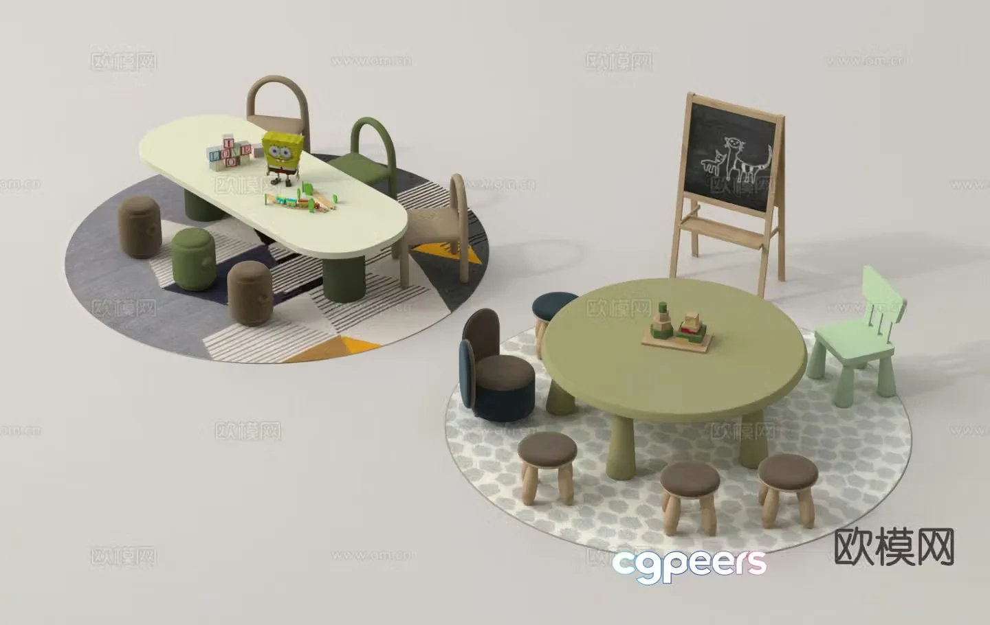 Children’s tables and chairs game table toy table 3d model