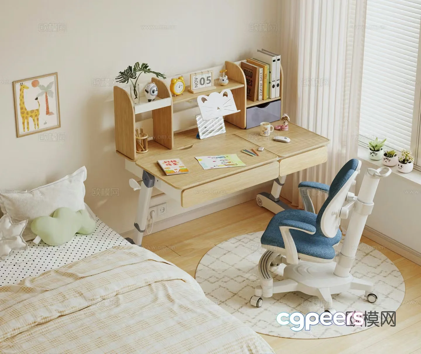 Modern log children’s table and chairs Modern study table and chair Children’s table and chairs 3d model