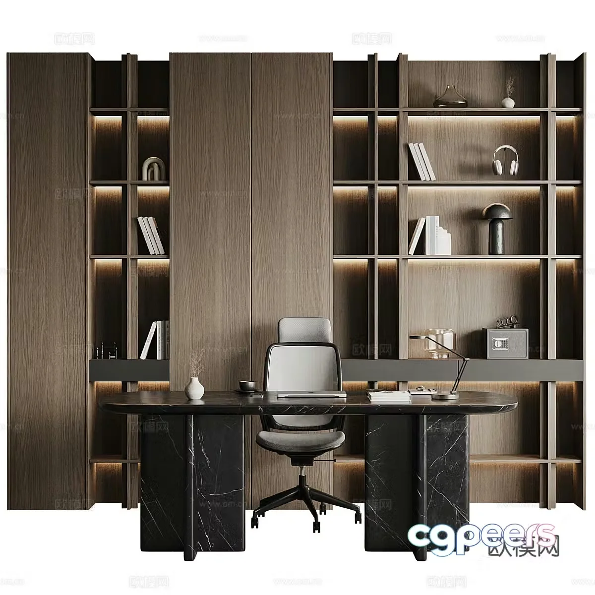 Modern Italian light luxury decorative bookcase desk and chair 3D model