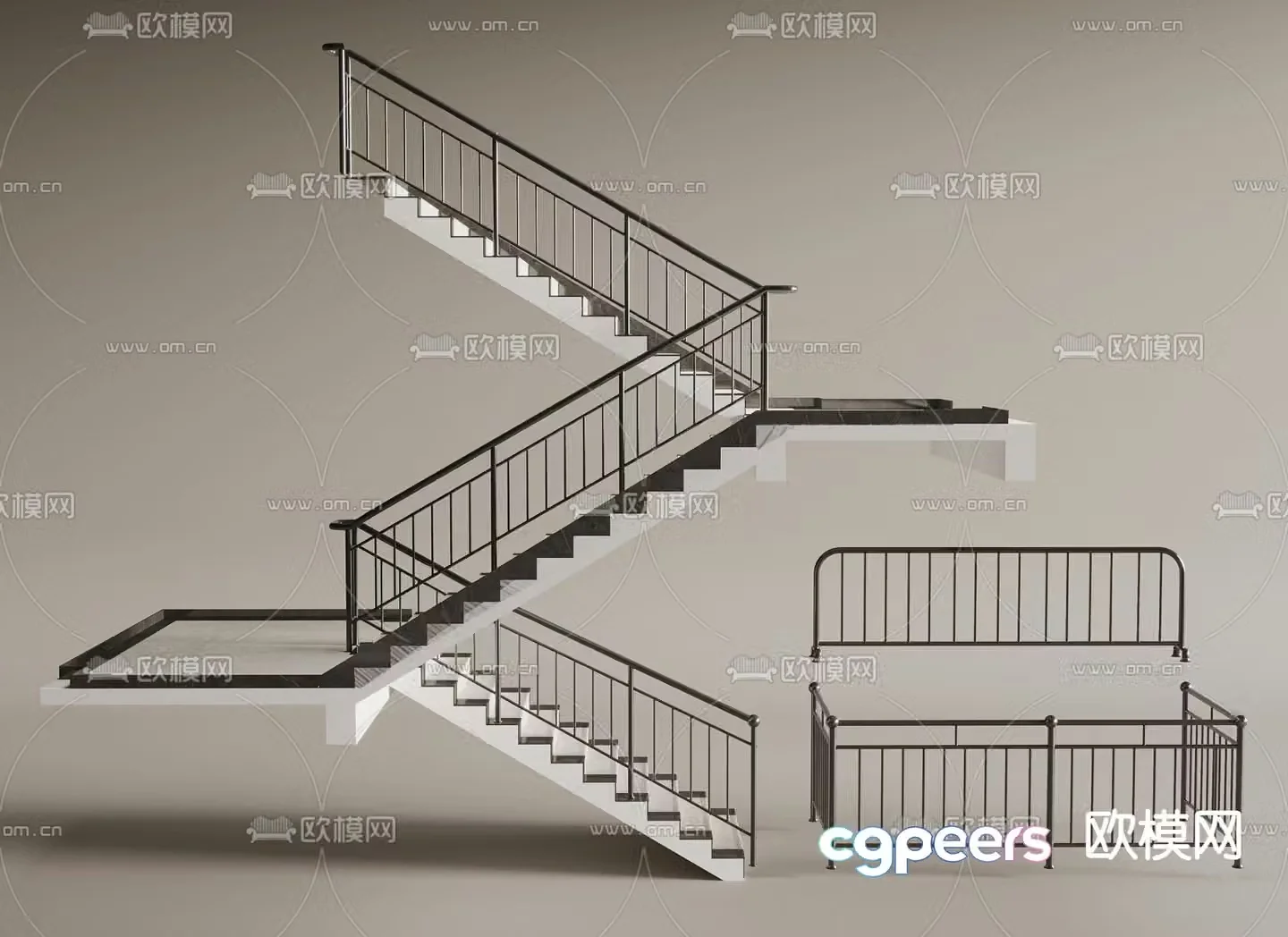 Wrought iron staircase handrail staircase 3d model