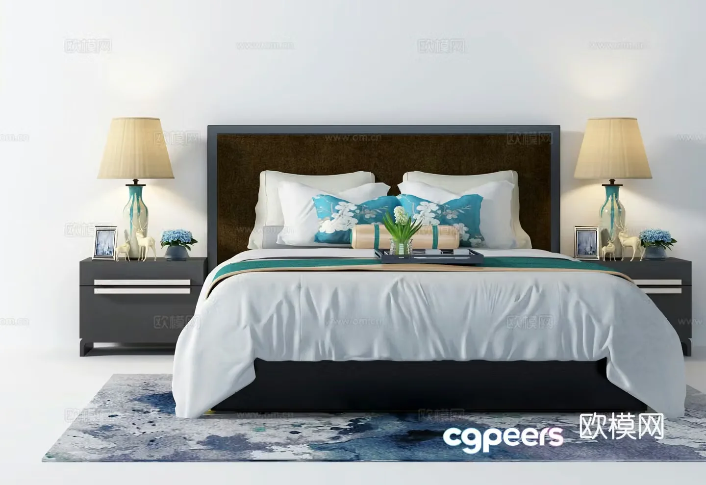 New Chinese double bed combination 3D model