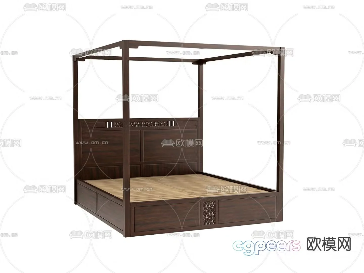 New Chinese double bed bed board 3d model
