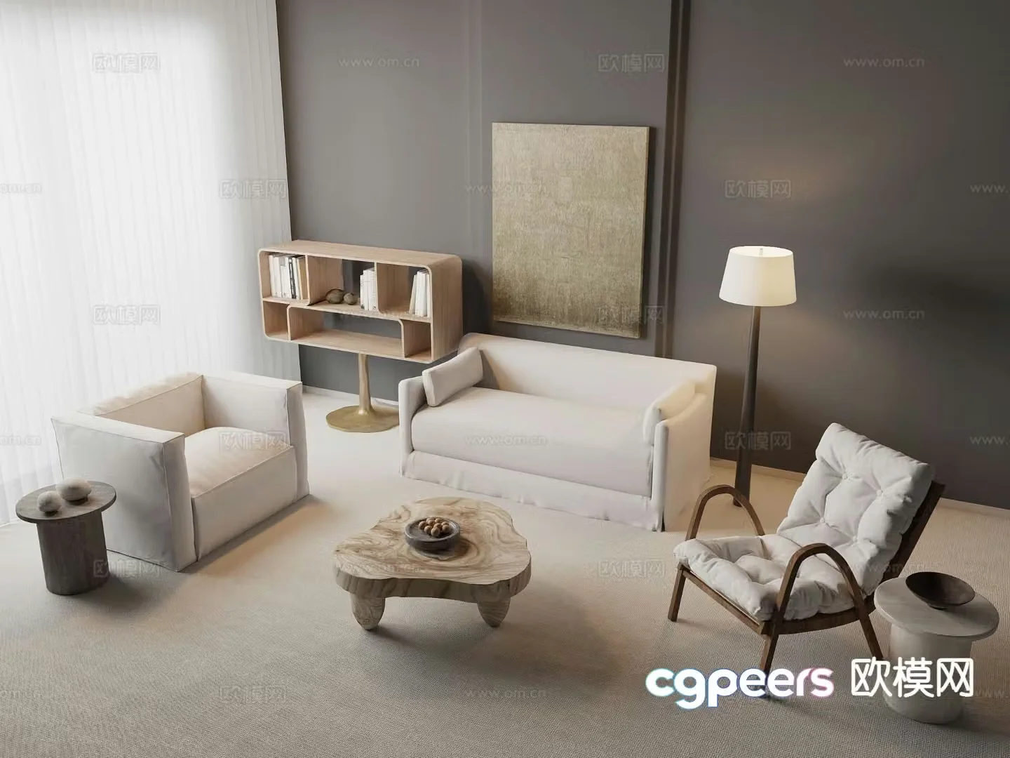 Wabi-sabi style modular sofa 3d model