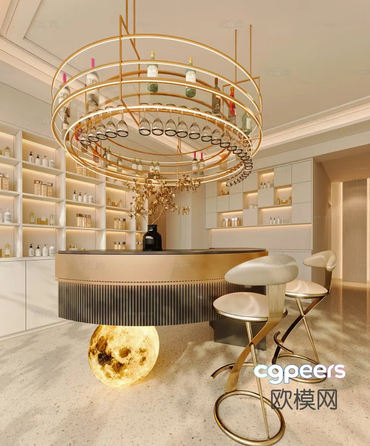 Cream style beauty hall water bar area 3D model