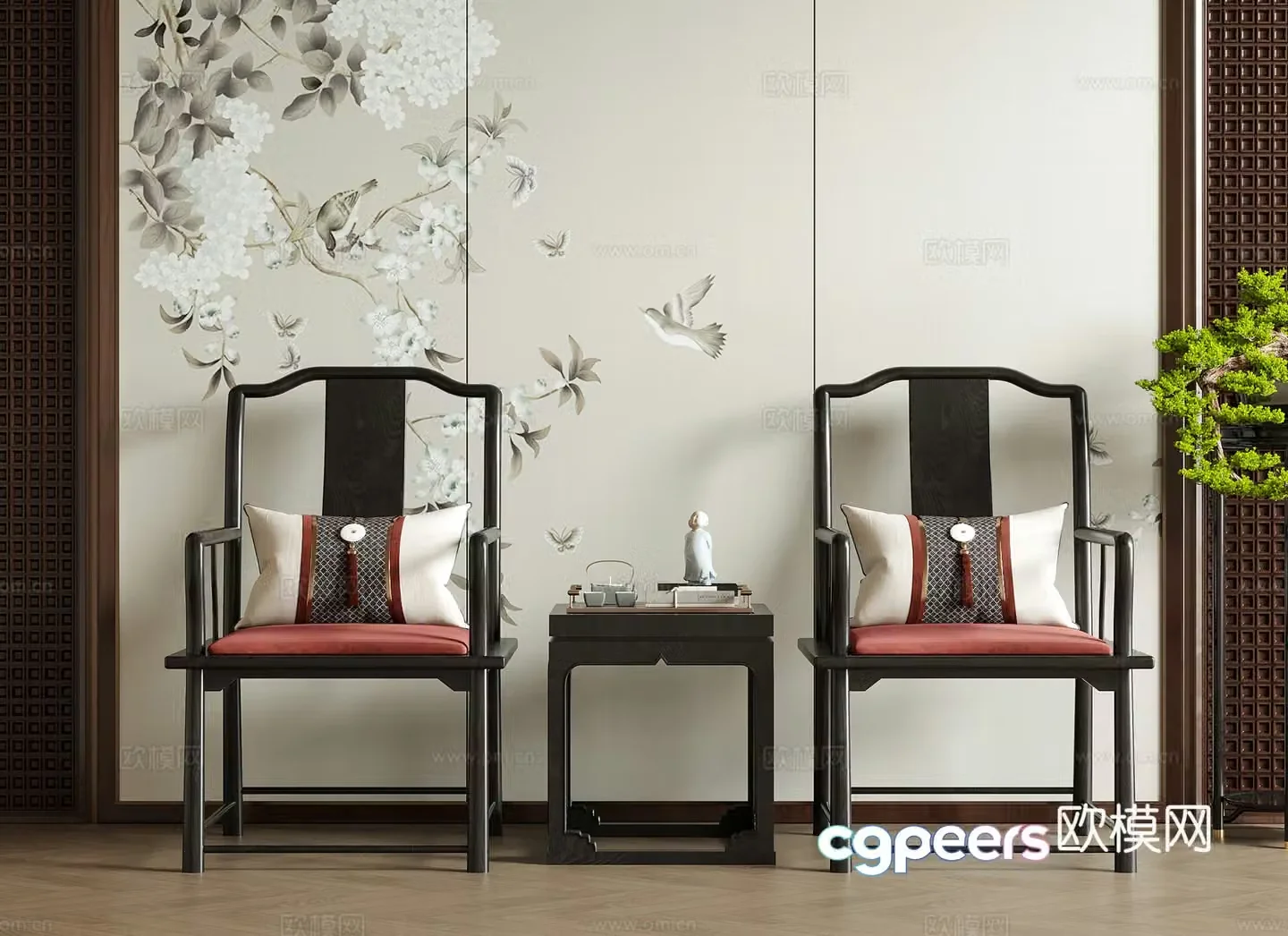 Chinese single chair dining chair tea chair leisure chair 3d model