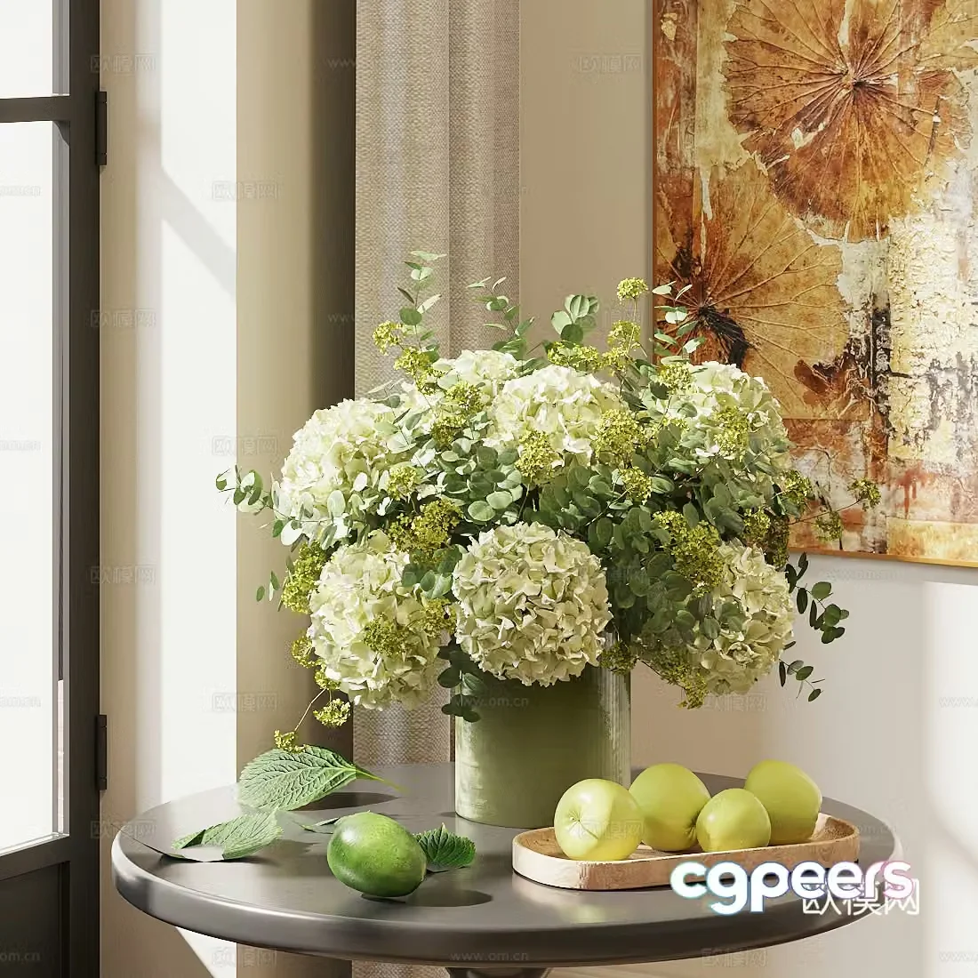 Flower art ornaments flower art green plants flower arrangement hydrangea art 3D model