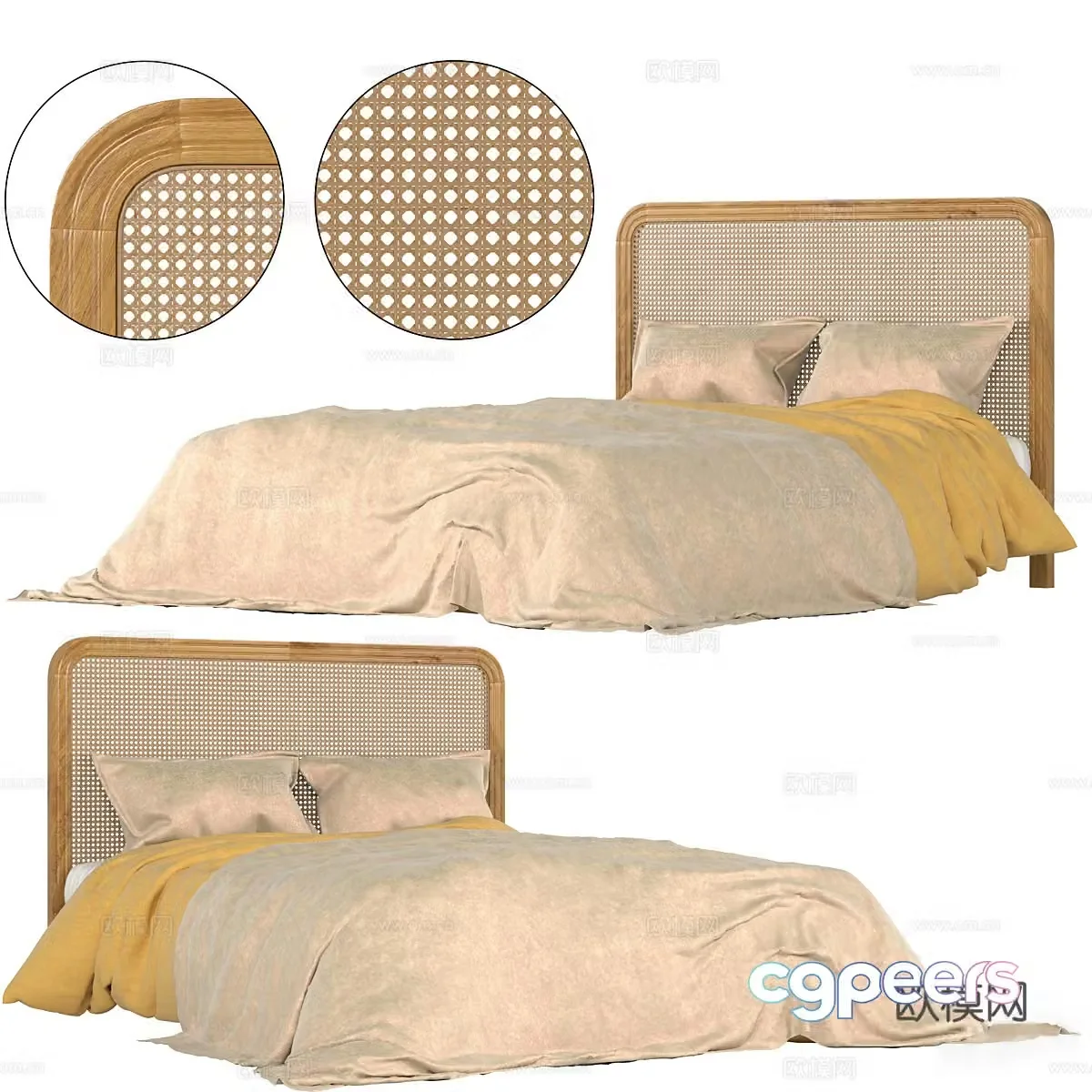 Wabi-sabi double bed 3d model