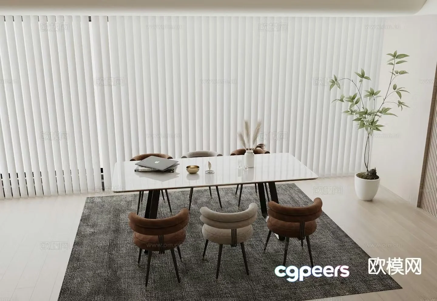 Modern dining table and chairs 3d model