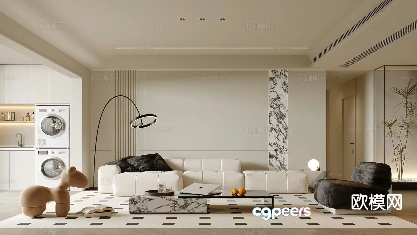 Cream style living room 3d model