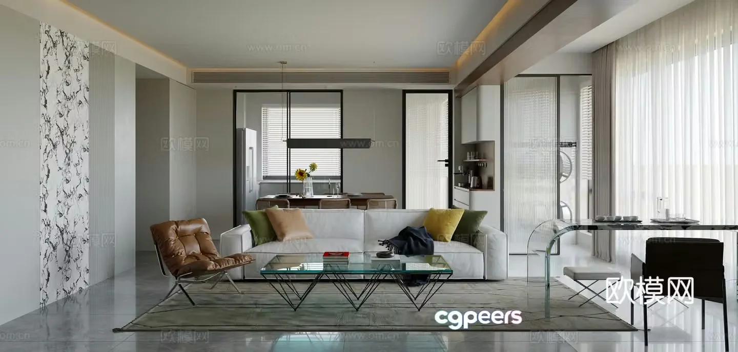 Modern living and dining room 3d model