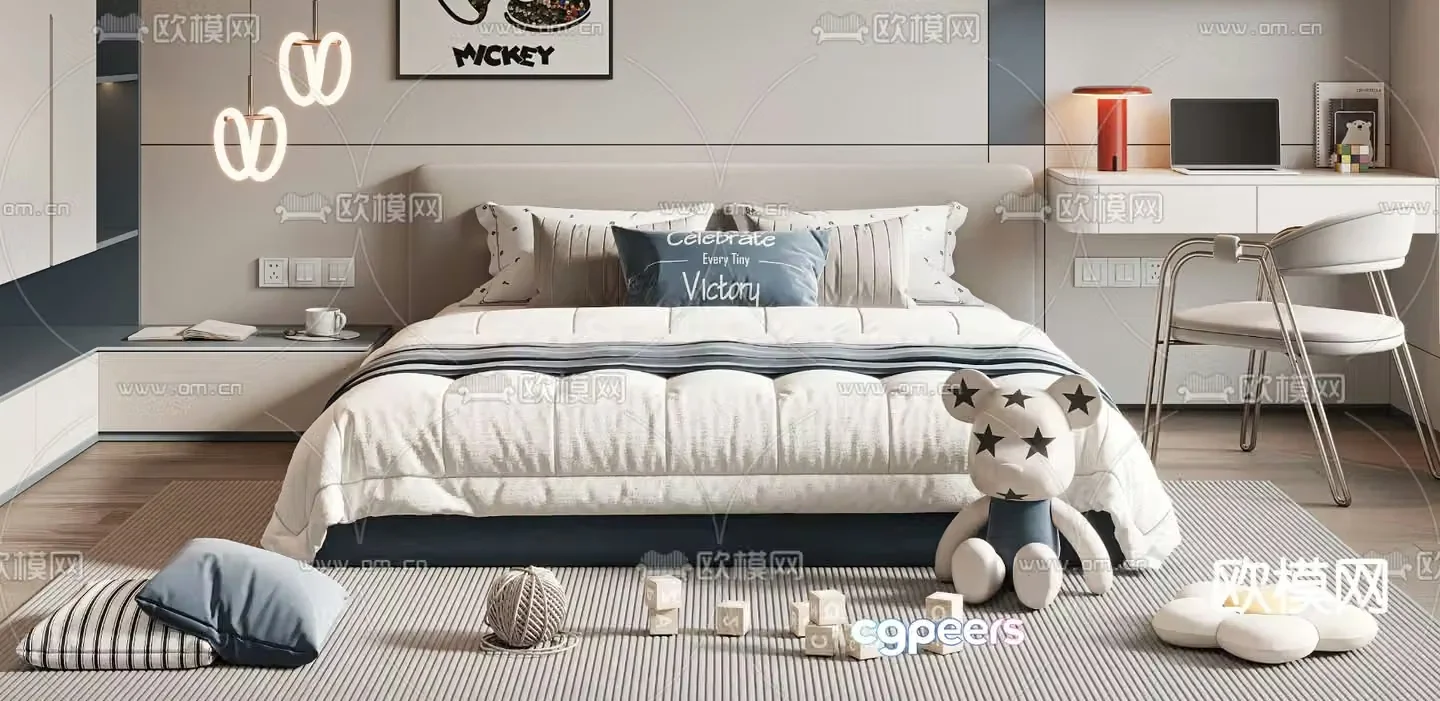 Modern children’s bed double bed 3d model