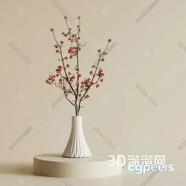 A White Vase With A Flower Arrangement 3D Model – 7248 – VRAY Render