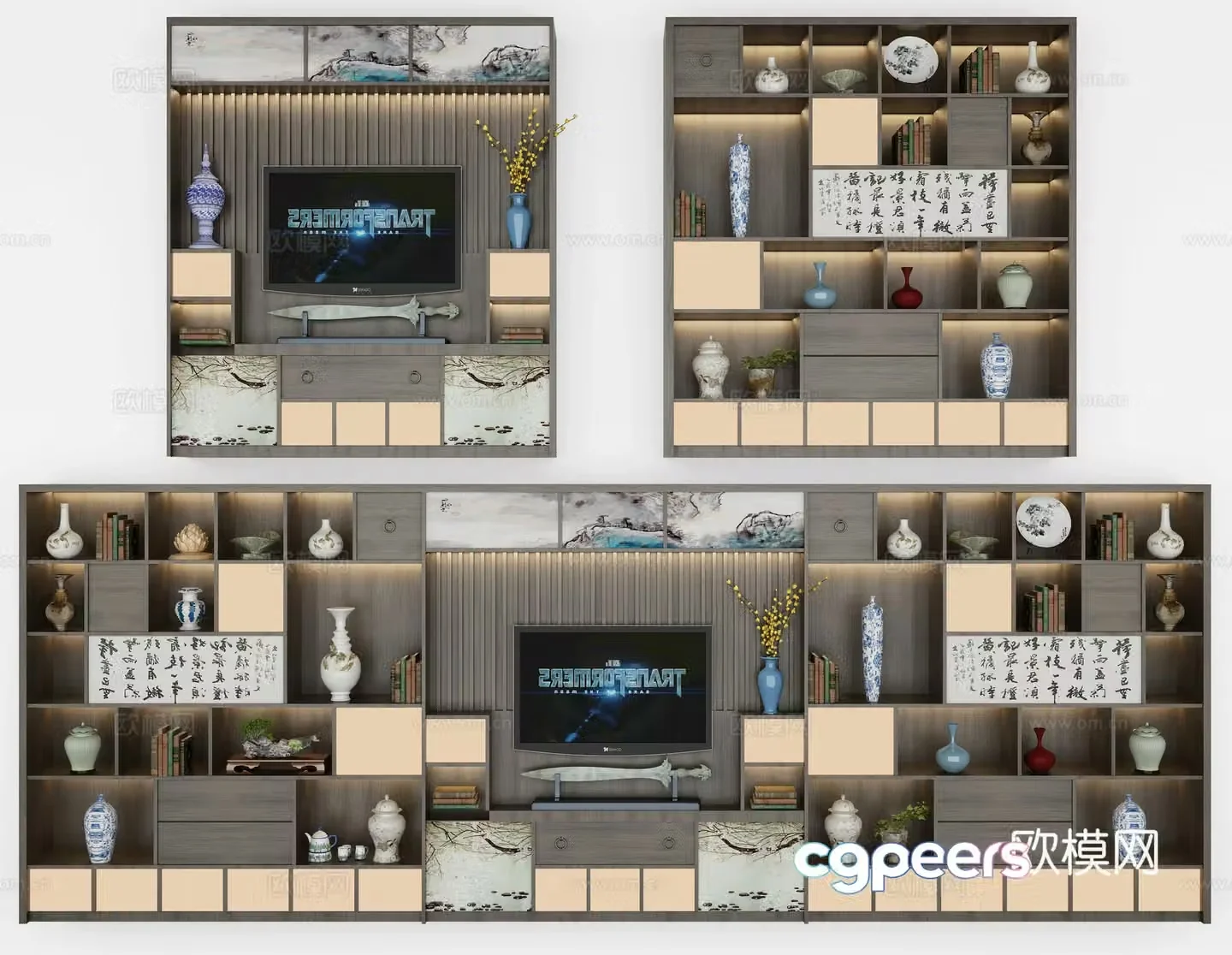 New Chinese style decorative cabinet combination 3D model