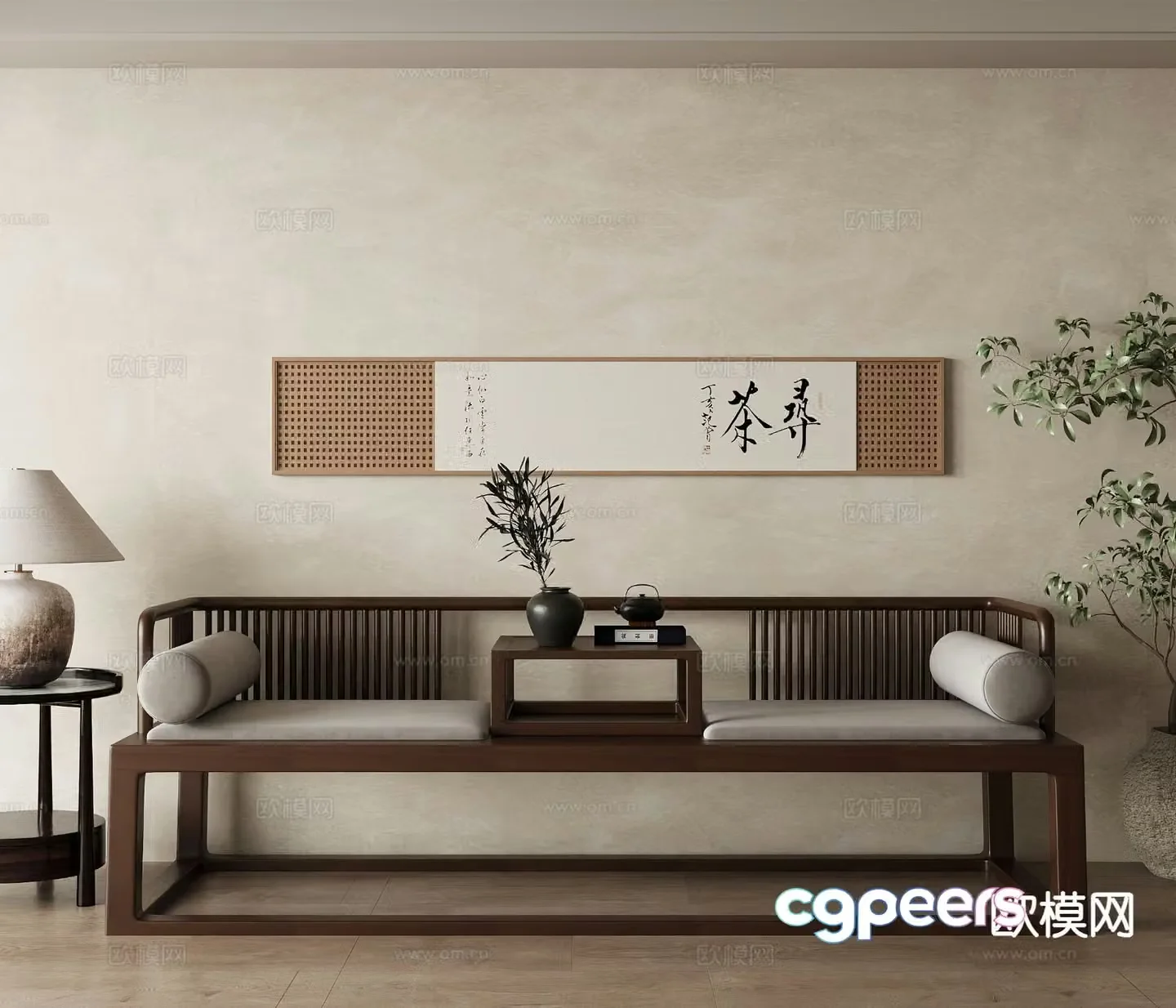 New Chinese style double sofa 3d model