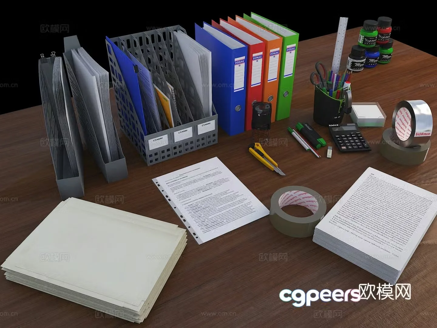Office supplies Folders Stationery Tape paper A4 paper Paper stack Stacked paper Book 3d model
