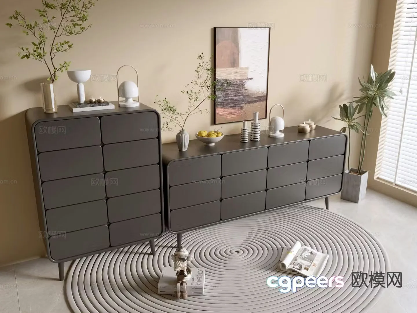 Modern black cabinet drawer cabinet entrance cabinet 3d model