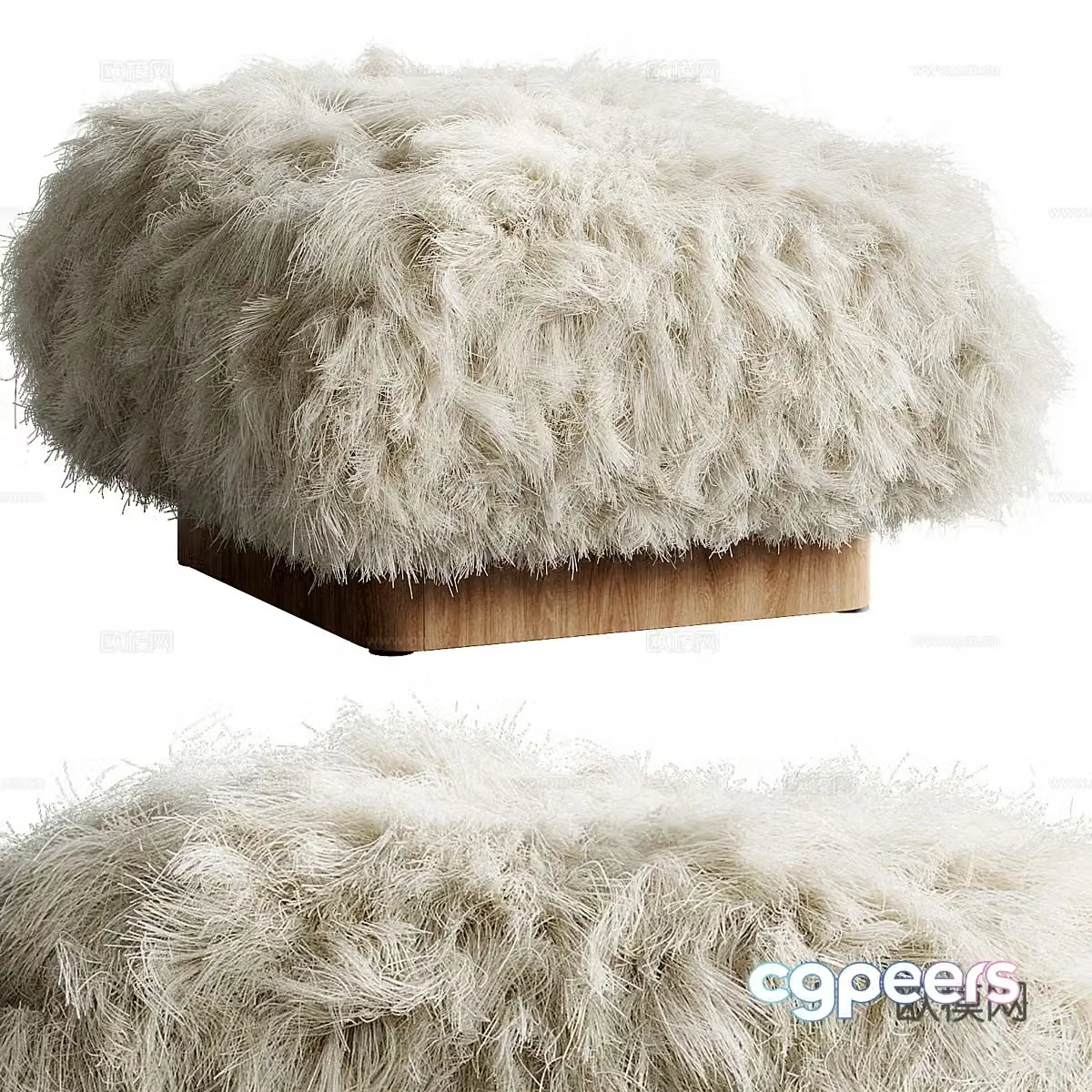 Modern creamy style plush stool 3d model