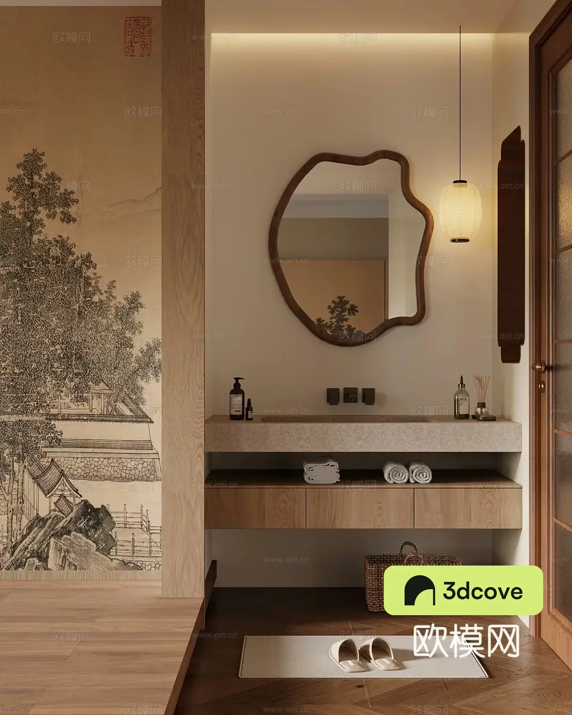 New Chinese style bathroom dry area bathroom cabinet mirror
