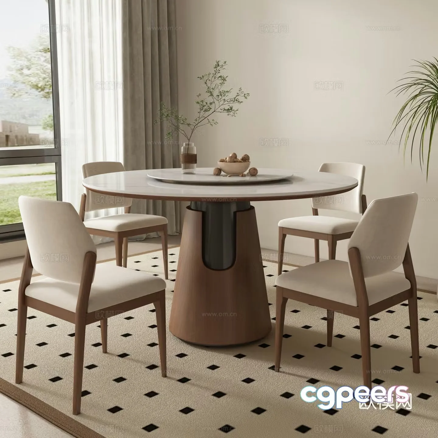 Medieval style dining table and chairs round dining table 3d model
