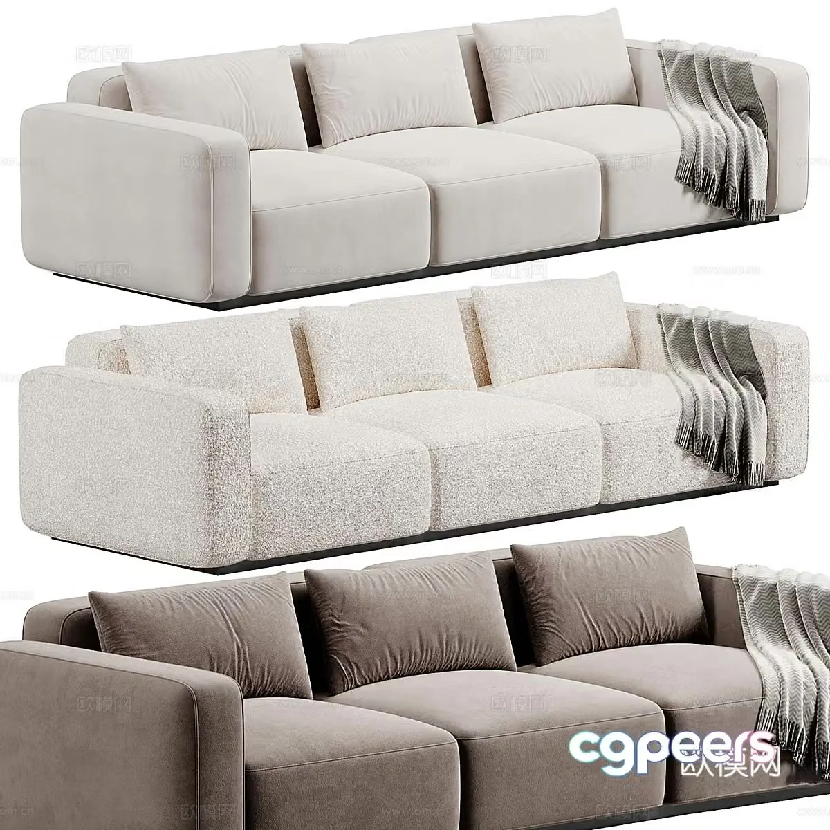 Modern cream style fabric casual sofa 3d model