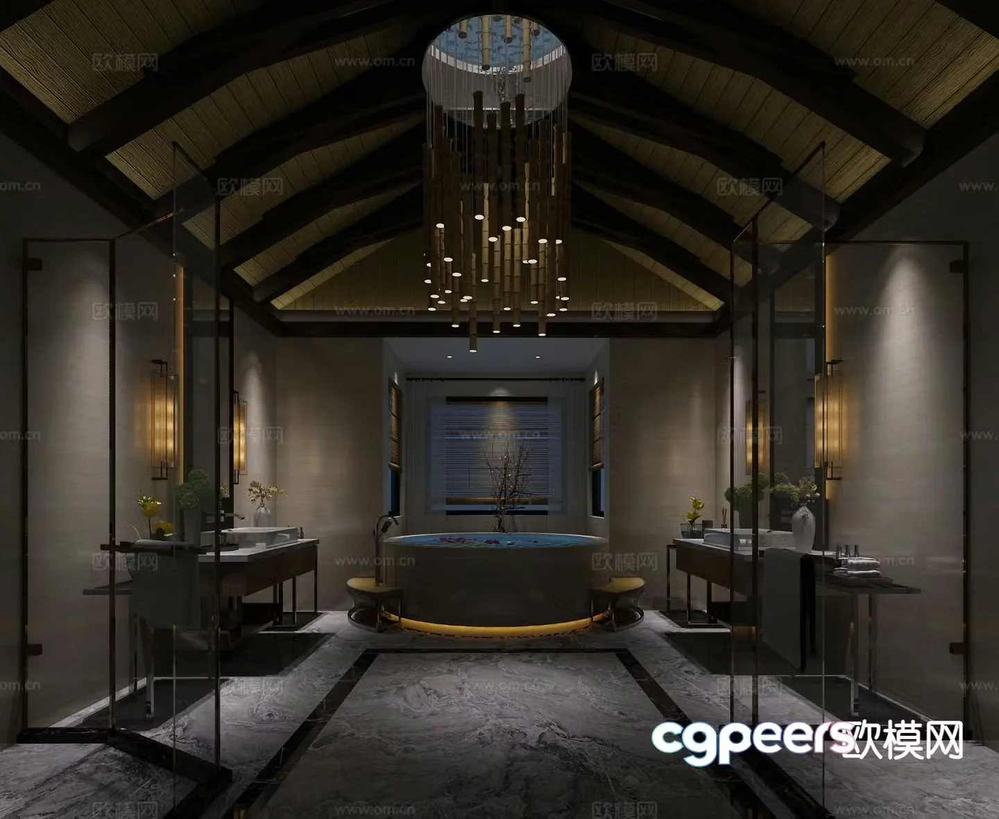 Chinese villa bathroom bathroom 3d model