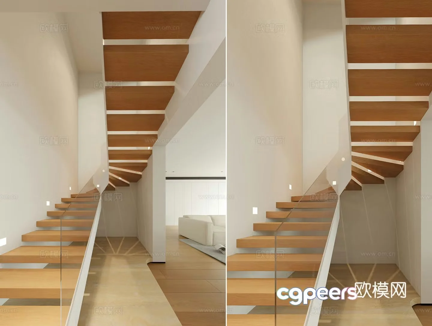 Modern villa stairwell suspended staircase villa hanging staircase staircase home decoration staircase 3d model