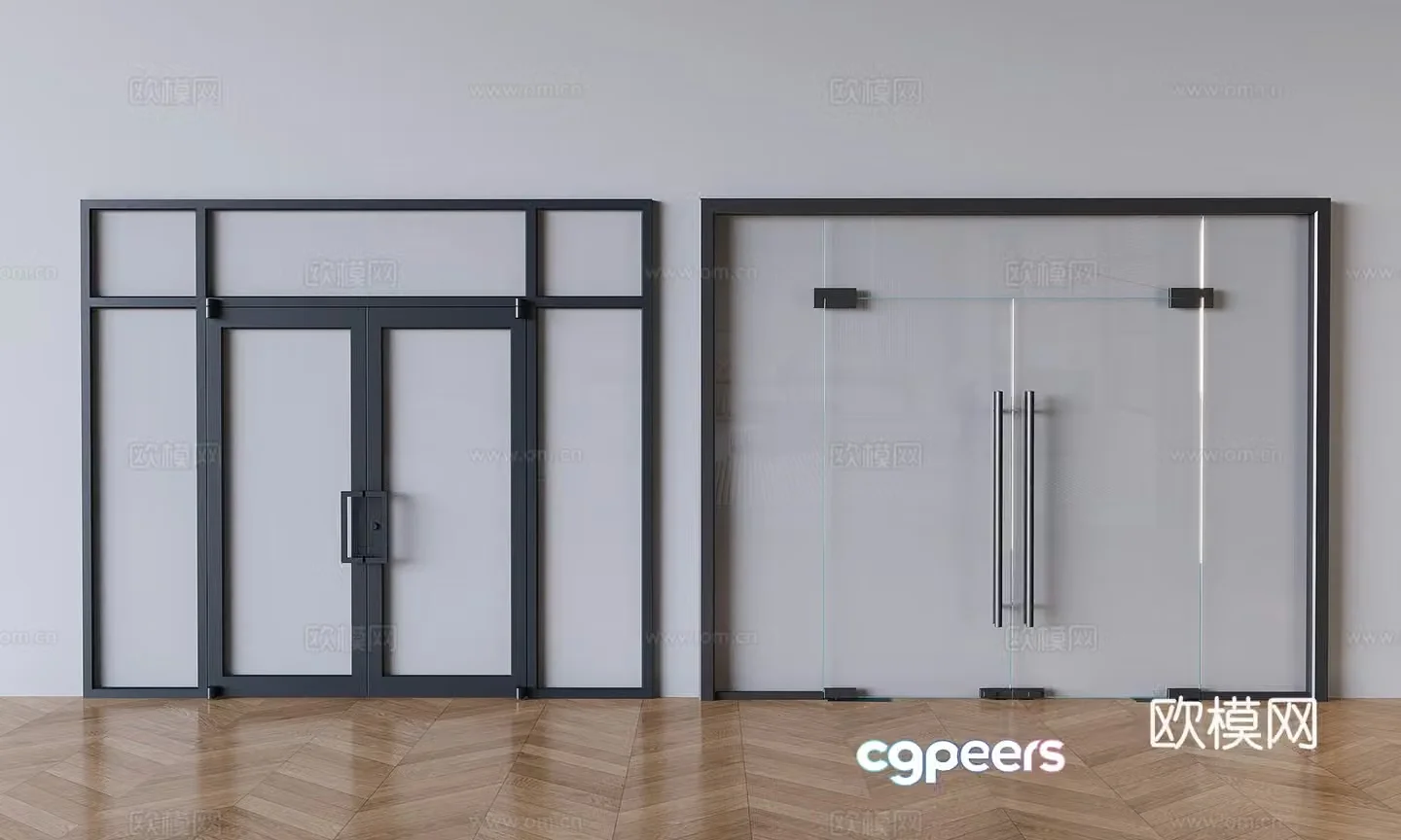Shop glass swing door Office glass double opening door 3D model