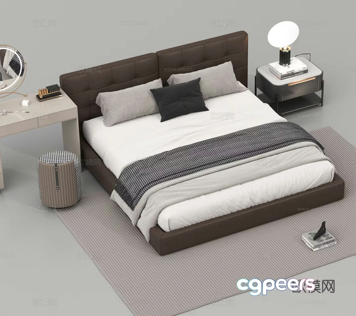 Double bed bedding nightstand dressing table dressing table 3d model