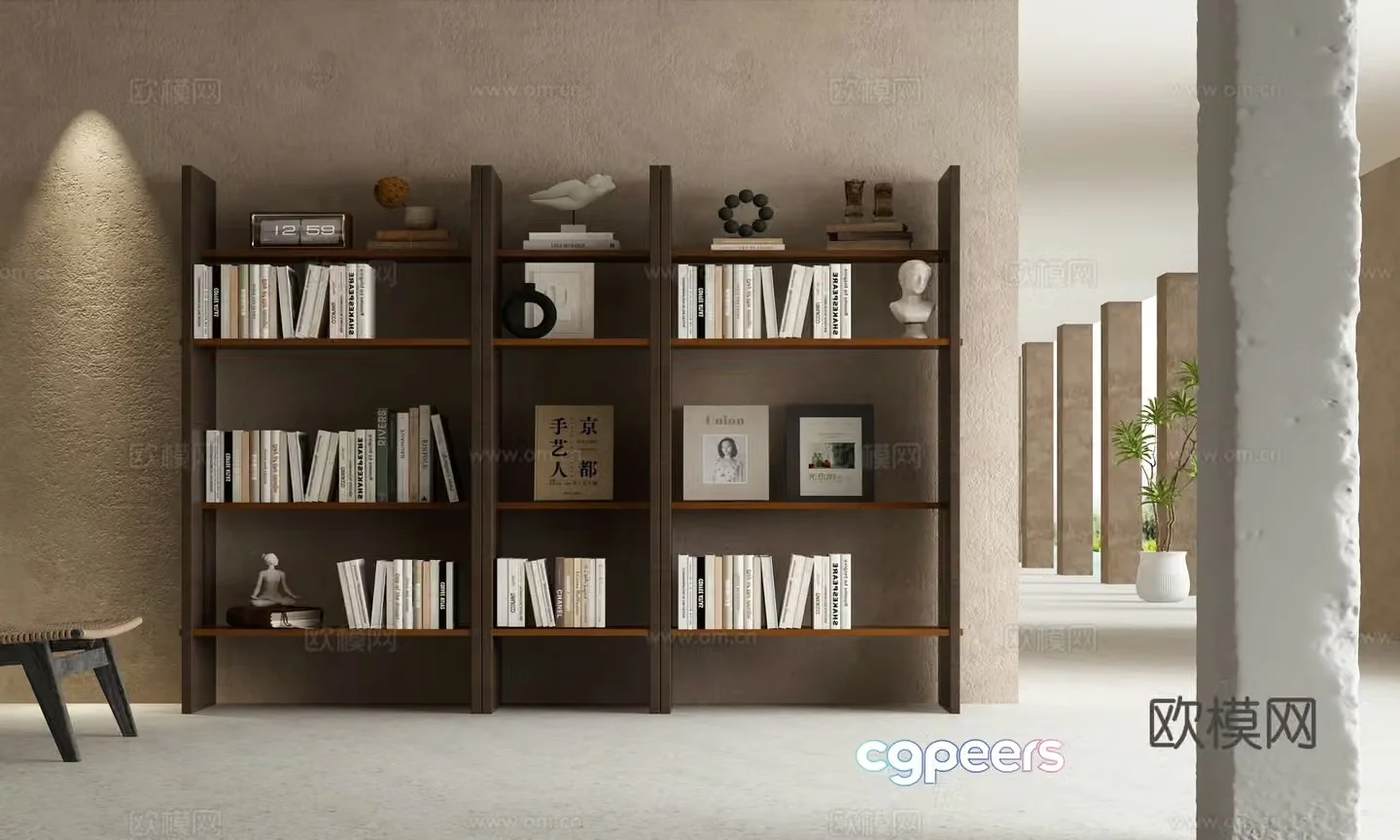 Italian minimalist bookcase bookshelf 3D model