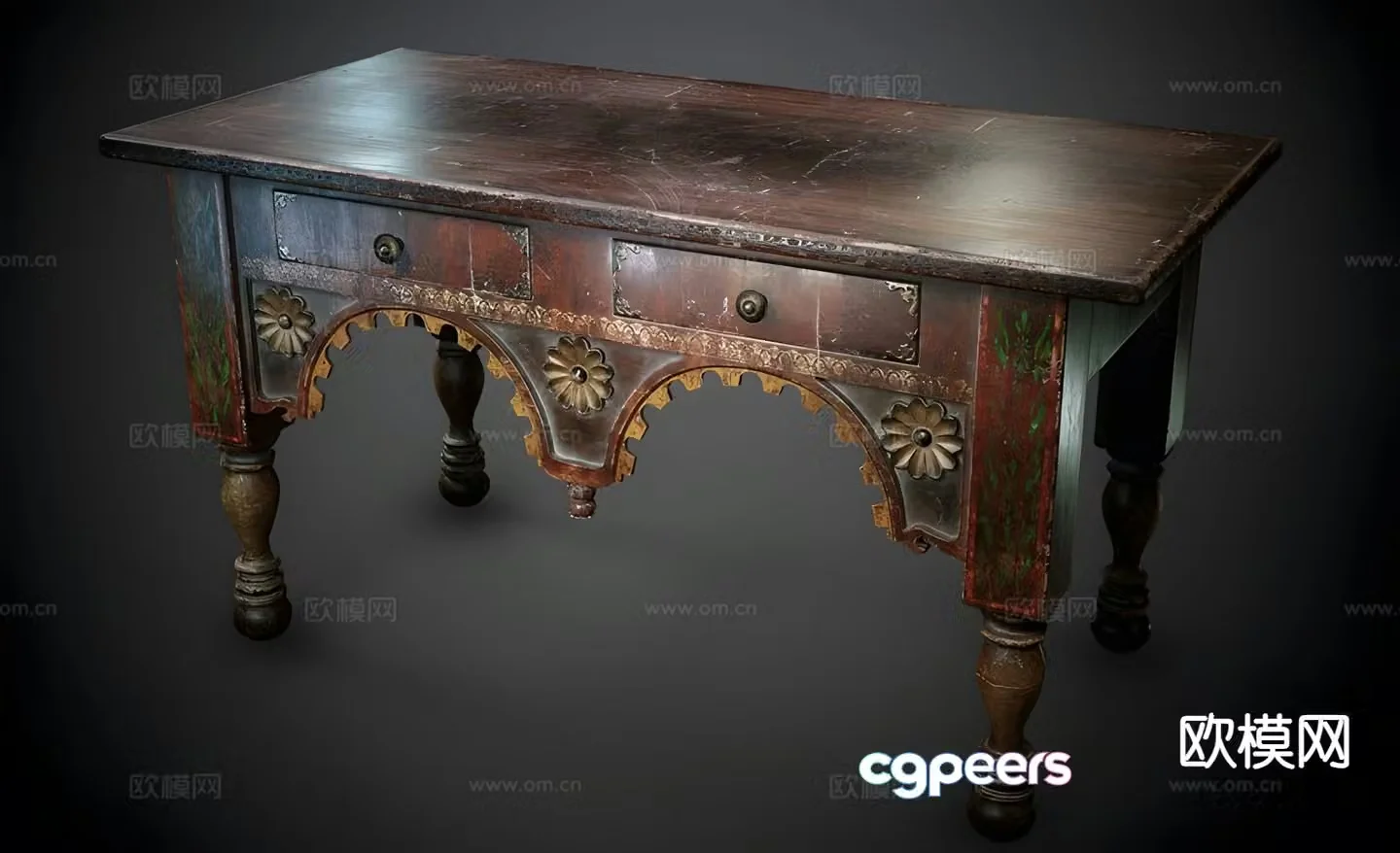 wooden table dining table old table 3d model